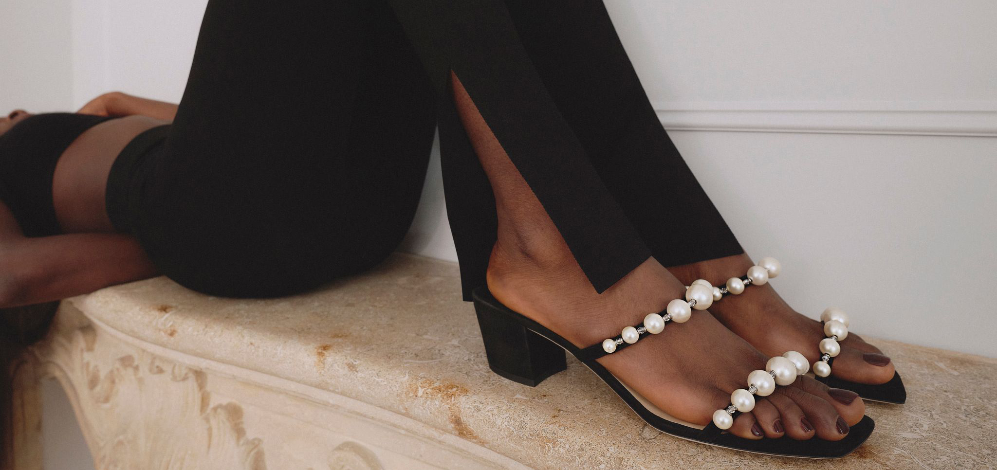 shoe Shop 53 shoe Shop -shoe Shop AMARA 45 SUEDE W PEARLS BLACK WHITE